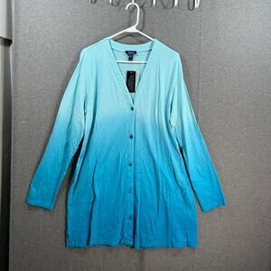 Denim & Co. By the Beach Dip Dye Knit Cardigan Light Rqua Blue Size Large